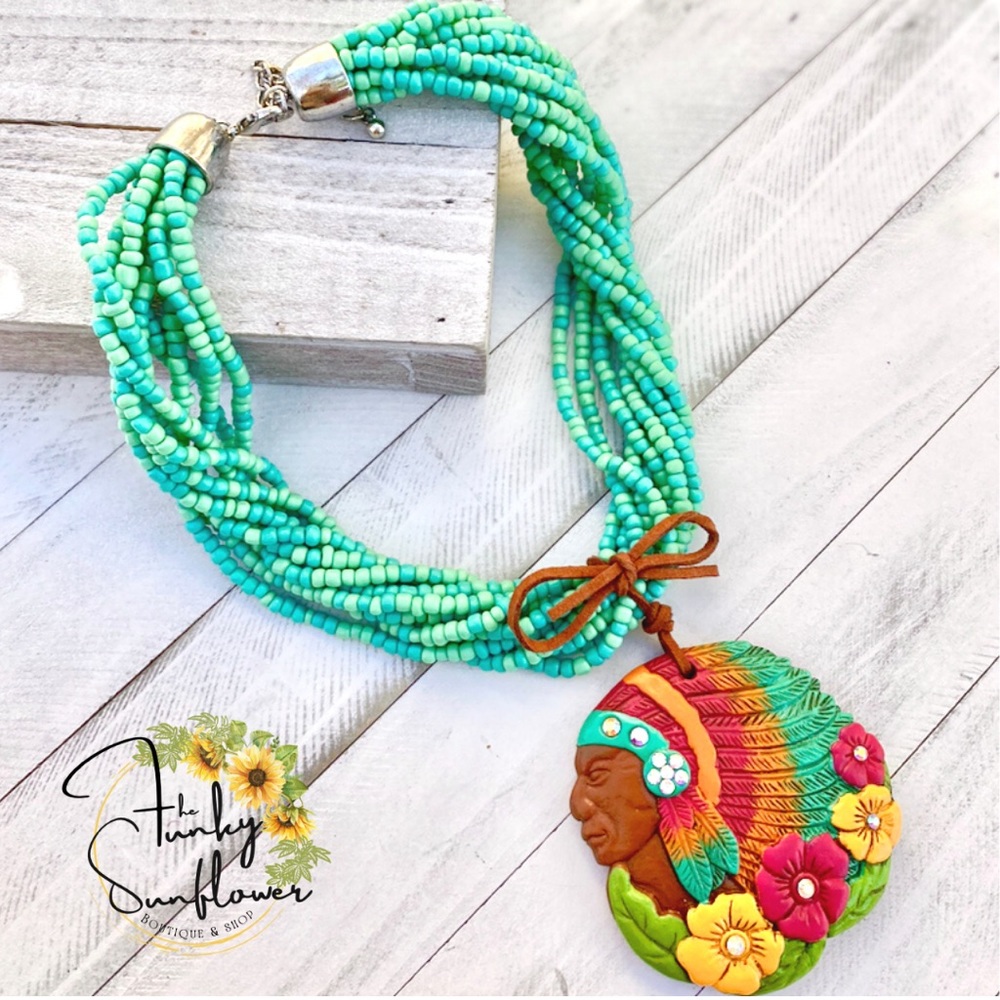 OUT OF STOCK Chunky Floral Indian Head Beaded Necklace